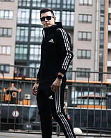Чоловічий спортивний костюм Adidas чорний з капюшоном (+ подарунок шкарпетки) высокое качество Размер S