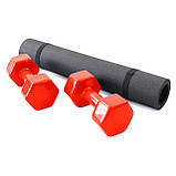 Набір для фітнесу 2в1 килимок для фітнесу та спорту (каремат) + гантелі 2шт по 9 кг OSPORT Set 24 (n-0055) Червоний, фото 2