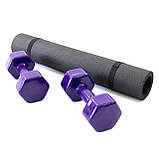 Набір для фітнесу 2в1 килимок для фітнесу та спорту (каремат) + гантелі 2шт по 8 кг OSPORT Set 23 (n-0054) Фіолетовий, фото 2