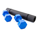 Набір для фітнесу 2в1 килимок для фітнесу та спорту (каремат) + гантелі 2шт по 10 кг OSPORT Set 25 (n-0056) Синій, фото 2