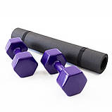 Набір для фітнесу 2в1 килимок для фітнесу та спорту (каремат) + гантелі 2шт по 10 кг OSPORT Set 25 (n-0056) Фіолетовий, фото 2