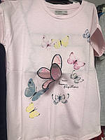 Вау!!Стильная и красивая футболка "Бабочка 3-D" глитер для девочек-подростков и мам 134-180/розовая
