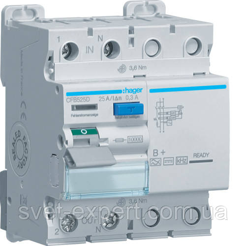 Діфреле (УЗО) Hager CFB525D - 2 полюси 10kA 25A 300mA B+