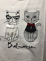 Вау!!Стильная и красивая футболка "Кошечки» стразики для девочек-подростков и мам 134-180/белая