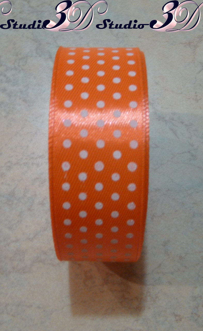 Стрічка атласна в горох колір No23 (жовтогарячий неон) завширшки 2,5 см, фото 1