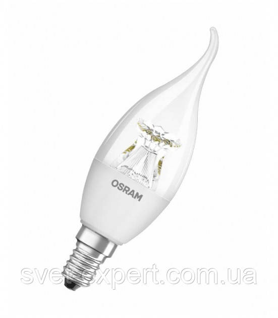Лампа OSRAM SUPERSTAR CL BA40 E14 5,4 W, 470lm, 2700K свічка на вітрі диммир. прозора