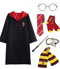 Браслет Дари Смерті + Окуляри Гаррі Поттера + Плащ-мантія Гріфіндор + Краватка + Шарф Гріфіндор + Чарівна Паличка + Носки | 7 в 1
