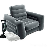 Надувне крісло Intex 66551-2, 224 х 117 х 66 см, з ручним насосом і подушкою, Чорне (hub_n KP, код: 2463437