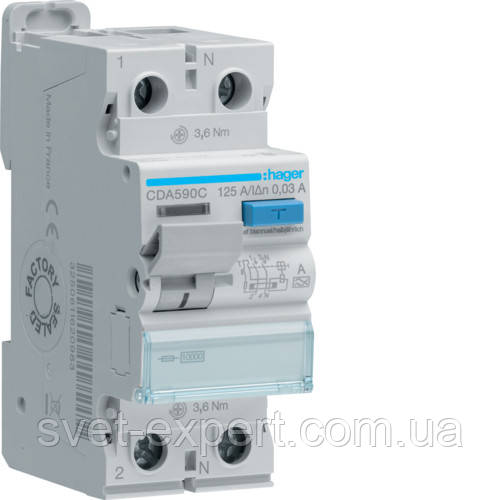Діфреле (УЗО) Hager CDA590C - 2 полюси 10kA 125A 30mA A