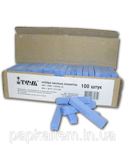 Крейда шкільна блакитна, 12х12х75 мм, 100 шт., 900 г, коробка з гофрокартону