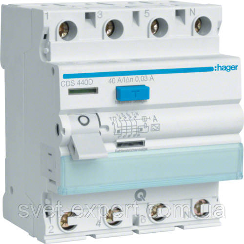 Діфреле (УЗО) Hager CDS440D - QC 4 полюси 40A 30mA A