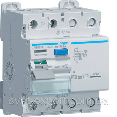 Діфреле (УЗО) Hager CFB525E - 2 полюси 10kA 25A 300mA B
