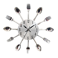 Настенные часы на кухню "Ложки-вилки" столовые приборы (32 cм) металлические ЛВ-Мет-G Timelike серебристые