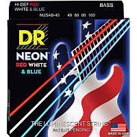 Струны для бас-гитары DR NUSAB-40 Hi-Def Neon Red White Blue K3 Coated Light Bass Guitar 4 S KP, код: 6556154