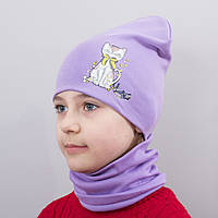 Детская шапка с хомутом КАНТА Кошка размер 52-56 сиреневый (OC-808) GR, код: 6484699