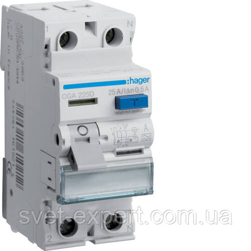 Діфреле (УЗО) Hager CGA225D - 2 полюси 25A 500mA A