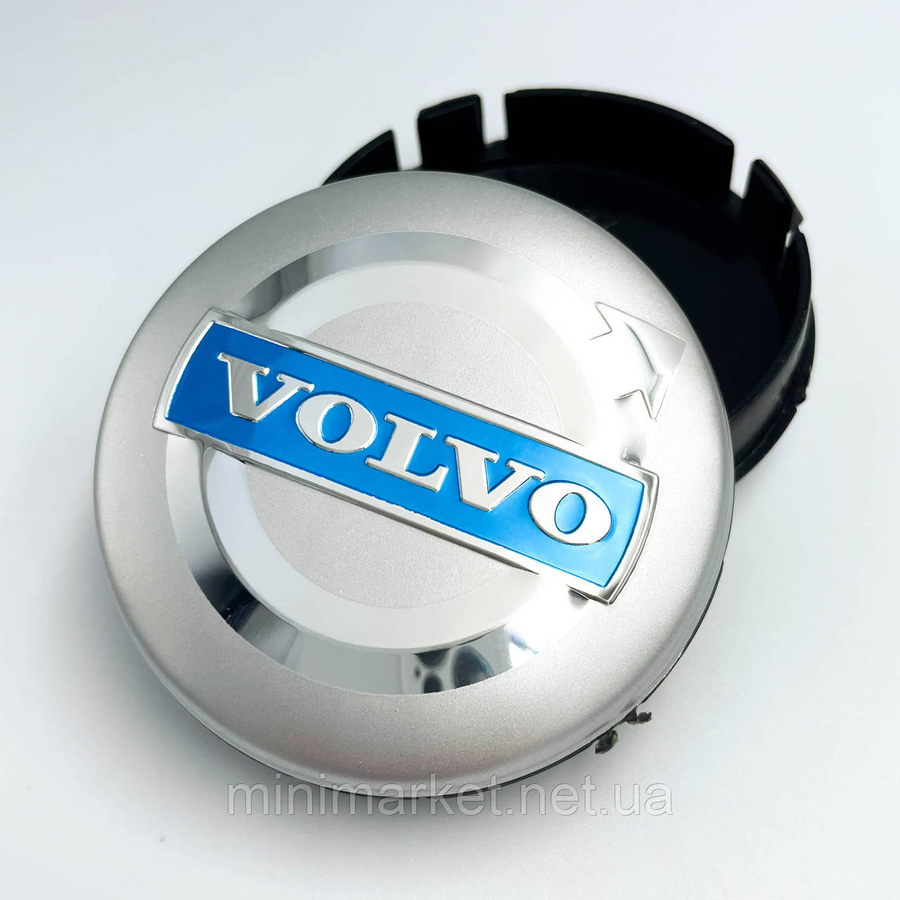 Ковпачки (заглушки) на литі диски VOLVO (Вольво) 64 мм Синій лого, Сріблясті