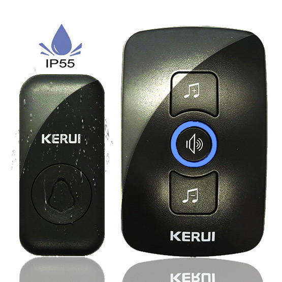 Дзвінок дверний безпровідний, вологозахищений Kerui від мережі 220V, чорний