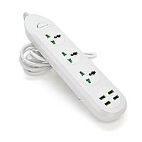 Мережевий фільтр ТВ-Т16mini, 3 розетки + 4 USB, 2 м, переріз 3х0,75 мм, 3000 W, White, Box
