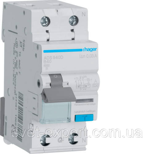 Дифавтомат Hager ADS940D, QC 1P+N 6kA B-40A 30mA A