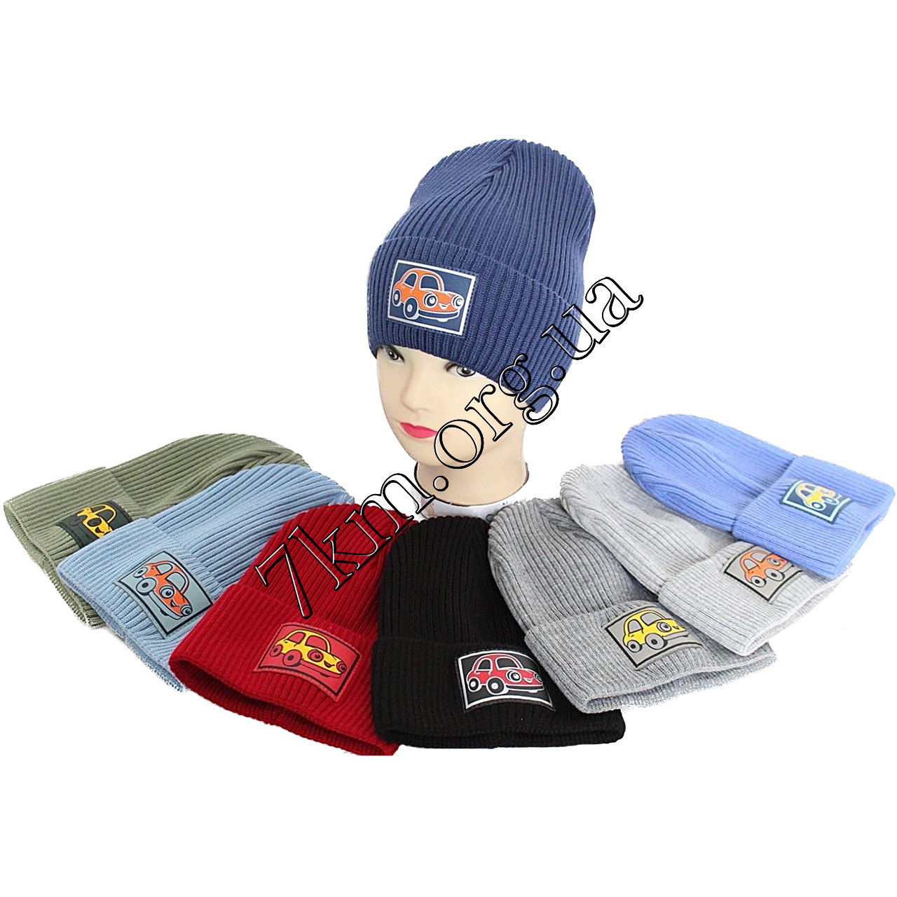 Шапка дитяча в'язка Оптом для хлопчиків 48-50 р.р. "Автомобіль" 2978, фото 1