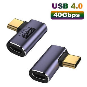 Адаптер перехідник OTG кутовий USB Type-C M/F (USB 4.0, 40Gbps) Metal Style-3, фото 1
