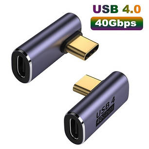 Перехідник OTG адаптер 90° USB Type-C M/F (USB 4.0, 40Gbps, 100 W, 8K) Metal Style-4, фото 1