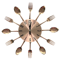 Настінний годинник на кухню "Ложки-вилки" столові прилади (32 cм) металевий ЛВ-Мет-G Timelike мідні