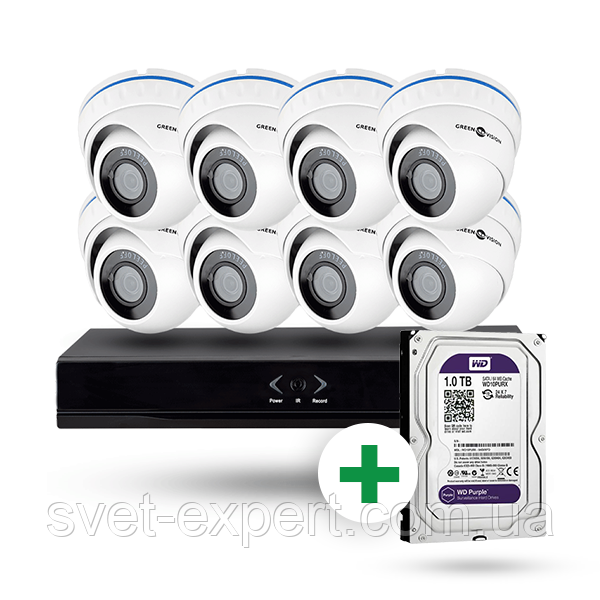 Вуличний комплект відеоспостереження GreenVision GV-K-L50/08 1080P + Диск 1 TB WD Purple