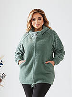 Женское короткое пальто-пиджак из альпаки с барашком больших размеров оверсайз р.50-56. Арт-3672/39 тiффанi