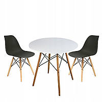 Круглий стіл JUMI Scandinavian Design black 80см. + 2 сучасні скандинавські стільці TO, код: 6505240