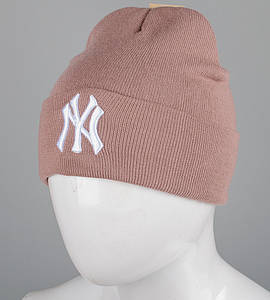 Шапка молодіжна з вишивкою NY (m33), Какао