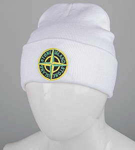 Шапка молодіжна з вишивкою Stone Island (m33), Білий