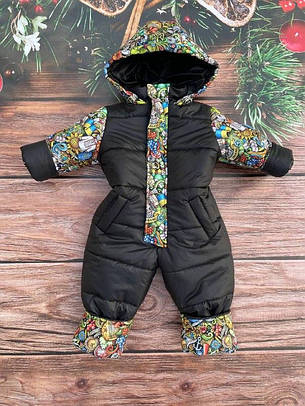Зимовий дитячий теплий комбінезон від 1 року 80-86 86-92 92-98 98-104 розмір з капюшоном, фото 1