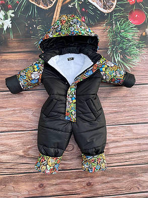 Зимовий дитячий теплий комбінезон від 1 року 80-86 86-92 92-98 98-104 розмір з капюшоном, фото 3