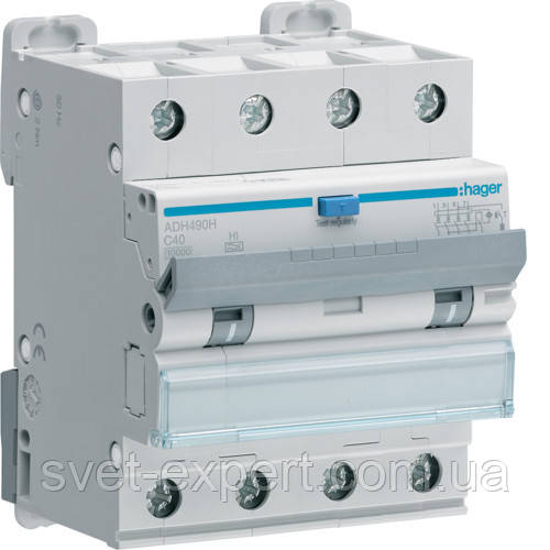 Дифавтомат Hager ADH490H, 4 полюси 6kA C-40A 30mA Hi