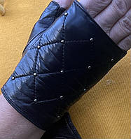 Жіночі кожані рукавички без пальців на шовковій підкладці
