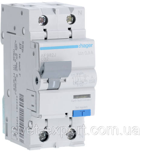 Дифавтомат Hager AF982J, 1P+N 6kA C-32A 300mA A