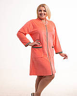 Женский велюровый халат персикового цвета, Мягкий халат с карманами 48