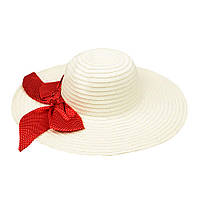 Шляпа Соломенная Летняя Женская Атласная Лента Размер 56-58 Белый Красный Бант (17511) ES, код: 6823312
