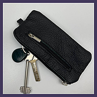 Кожаная большая ключница на молнии для автомобильных ключей мужская SKILL Lenta Черная, аксессуары для ключей