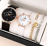 Подарунковий набір для чоловіка та жінки : 2 парних годинника з 2 браслетами - діаметр 4 см, довжина 23 см, ширина ремінця 1,8 см