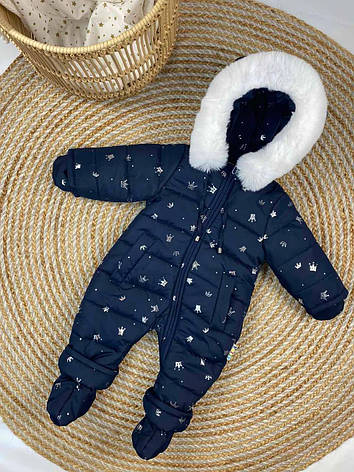 Зимовий дитячий теплий комбінезон з пінетками та рукавичками для новонароджених розмір 80, фото 1
