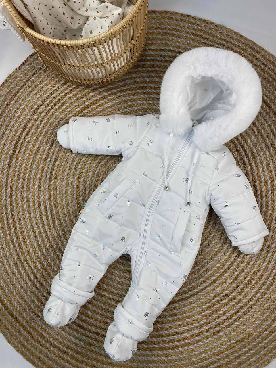 Зимовий дитячий теплий комбінезон з пінетками та рукавичками для новонароджених розмір 80