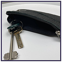 Кожаные аксессуары для ключей мужская на молнии SKILL Lenta Черная, ключница для ключей, натуральная кожа