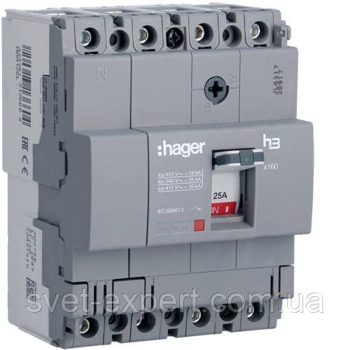 Автоматичний вимикач Hager HDA126L, x160, In=125А, 4 полюси, 18kA, Тфікс./Мфікс.