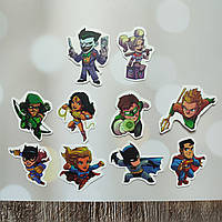 Наклейки, стикеры "Персонажи комиксов DC, супергерои ДС". Набор из 10 шт