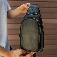 Шкіряний  чоловічий слінг-рюкзак  Keizer K18675-black