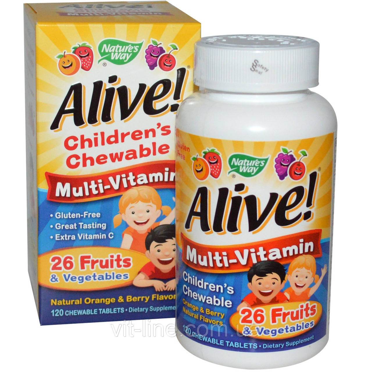 Nature's Way Alive Детские жевательные мультивитамины со вкусом апельсина и ягод 120 жевательных - фото 2 - id-p343029978