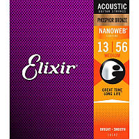 Струны для акустической гитары 6 шт Elixir 16102 Nanoweb Phosphor Bronze Acoustic Medium 13 5 SN, код: 2656554